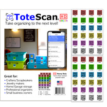 Load image into Gallery viewer, ToteScan HD Color (Heavy Duty) Intelligent QR Labels for Organization/Moving/Storage (48 Unique Labels, 1.5"x1.5")