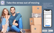 Load image into Gallery viewer, Limited Time Deal! ToteScanĀ® Intelligent QR Labels for Organization/Moving/Storage (60 unique sets of 4 labels, to place on all 4 sides of your box/container) 1.5"x1.5" labels.