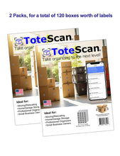 Load image into Gallery viewer, Limited Time Deal! ToteScanĀ® Intelligent QR Labels for Organization/Moving/Storage (60 unique sets of 4 labels, to place on all 4 sides of your box/container) 1.5"x1.5" labels.