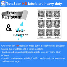Load image into Gallery viewer, ToteScan® Heavy Duty( premium water and tear resistant labels) co-branded pack (contains 5 sheets of 9 ToteScan labels each sheet per pack)