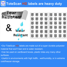 Load image into Gallery viewer, ToteScan® Intelligent QR Labels for Organization/Moving/Storage (60 unique sets of 4 labels, to place on all 4 sides of your box/container) 1.5"x1.5" labels. Choose paper or heavy duty label material