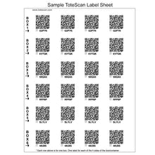 Load image into Gallery viewer, Limited Time Deal! ToteScanĀ® Intelligent QR Labels for Organization/Moving/Storage (60 unique sets of 4 labels, to place on all 4 sides of your box/container) 1.5"x1.5" labels.