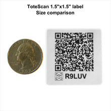 Load image into Gallery viewer, Limited Time Deal! ToteScanĀ® Intelligent QR Labels for Organization/Moving/Storage (60 unique sets of 4 labels, to place on all 4 sides of your box/container) 1.5"x1.5" labels.