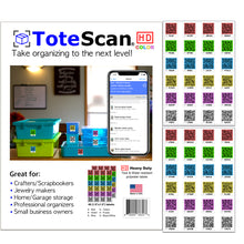 Load image into Gallery viewer, ToteScan HD Color (Heavy Duty) Intelligent QR Labels for Organization/Moving/Storage (48 Unique Labels, 1.5&quot;x1.5&quot;)
