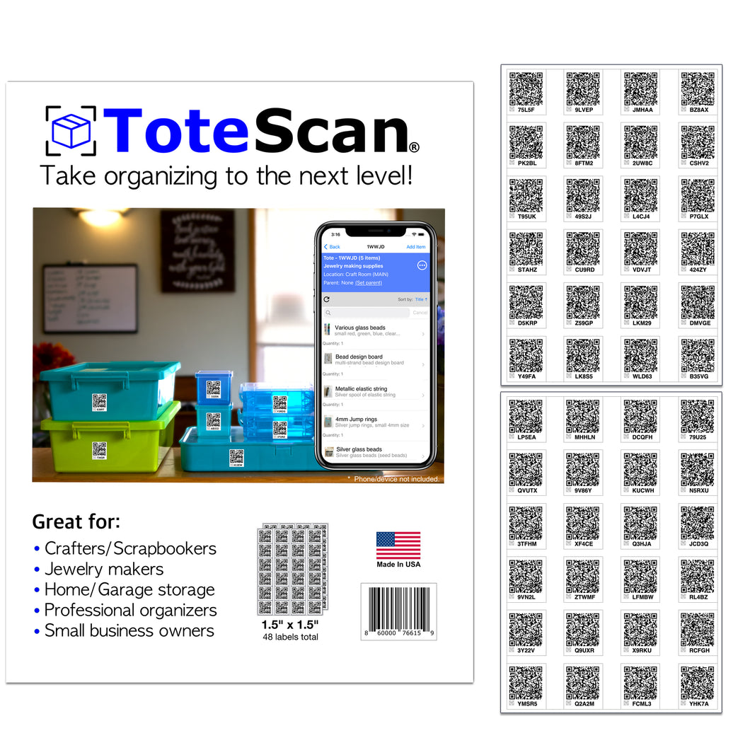 ToteScan® Intelligent QR Labels for organizing & Storage (48 labels, 1.5