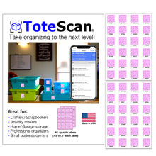 Load image into Gallery viewer, ToteScan® Intelligent QR Labels for organizing &amp; Storage (48 labels, 1.5&quot;x1.5) (black&amp;white or multicolor/color options)
