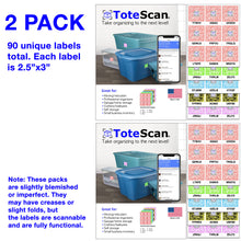 Load image into Gallery viewer, (Blemished) 2-Pack of ToteScan® Intelligent QR Labels for organizing &amp; Storage (90 Labels total, 2.5&quot;x3&quot;)
