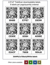 Load image into Gallery viewer, Downloadable ToteScan® labels - Large (2.5&quot;x3&quot; labels, 9 labels per page/quantity)
