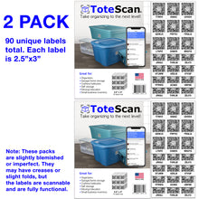 Load image into Gallery viewer, (Blemished) 2-Pack of ToteScan® Intelligent QR Labels for organizing &amp; Storage (90 Labels total, 2.5&quot;x3&quot;)
