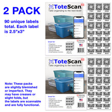 Load image into Gallery viewer, (Blemished) 2-Pack of ToteScan HD (Heavy Duty) Intelligent QR Labels for Organization/Moving/Storage (90 Unique Labels, 2.5&quot;x3&quot;)
