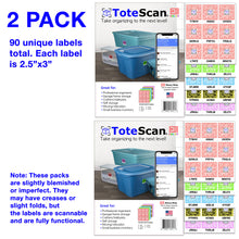 Load image into Gallery viewer, (Blemished) 2-Pack of ToteScan HD (Heavy Duty) Intelligent QR Labels for Organization/Moving/Storage (90 Unique Labels, 2.5&quot;x3&quot;)
