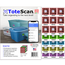 Load image into Gallery viewer, ToteScan HD Color (Heavy Duty) Intelligent QR Labels for Organization/Moving/Storage (45 Unique Labels, 2.5&quot;x3&quot;)
