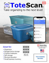 Load image into Gallery viewer, ToteScan® Heavy Duty( premium water and tear resistant labels) co-branded starter pack (contains 1 sheet of 9 ToteScan labels each pack)

