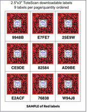 Load image into Gallery viewer, Downloadable ToteScan® labels - Large (2.5&quot;x3&quot; labels, 9 labels per page/quantity)
