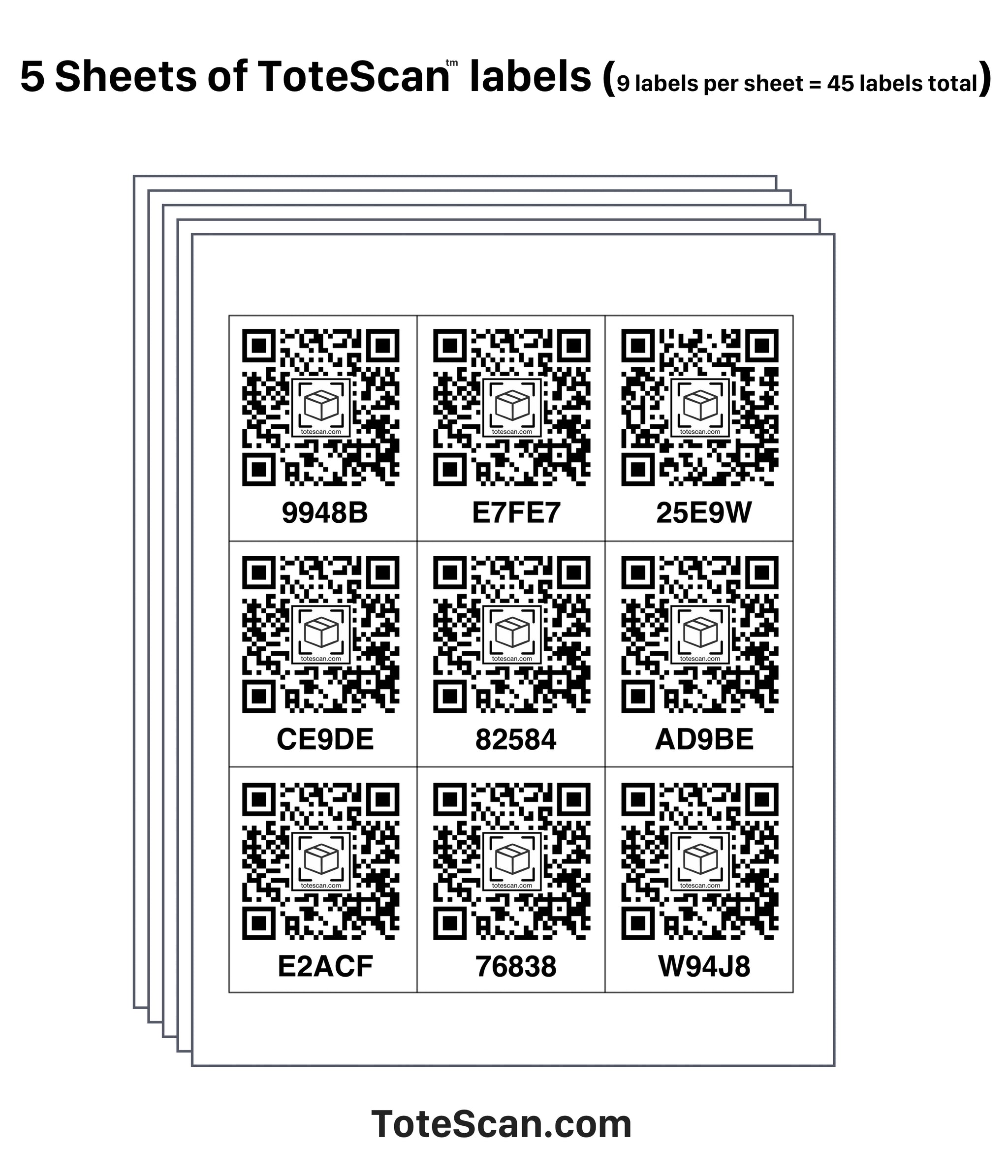 ToteScan® Intelligent QR Labels for organizing & Storage (45 Labels, 2