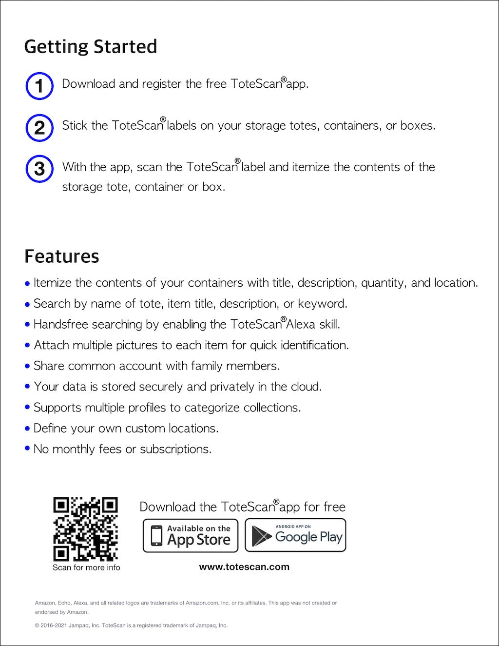 ToteScan® Intelligent QR Labels for organizing & Storage (48 labels, 1